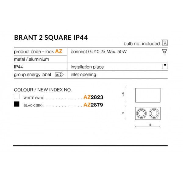 Azzardo Brant 2 Square czarny  IP44