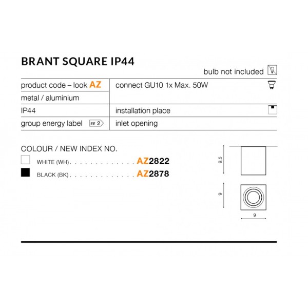 Azzardo Brant Square IP44 czarny AZ2878