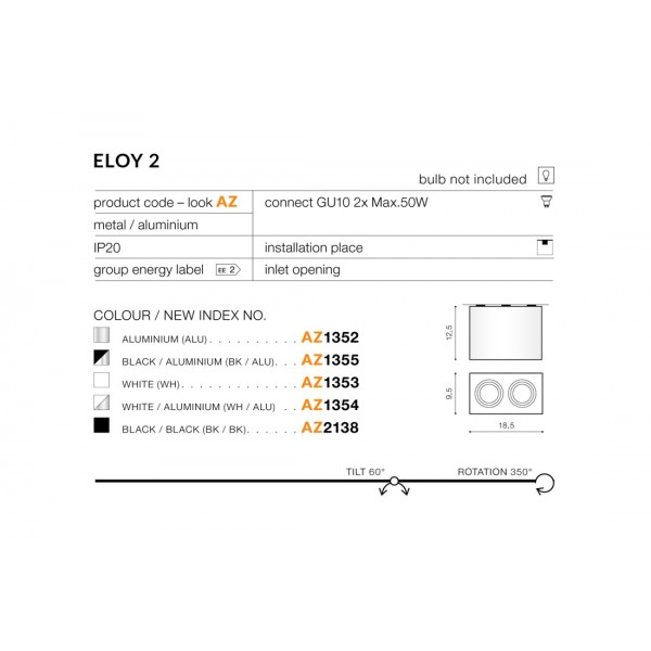 Azzardo Eloy 2  aluminium AZ1352