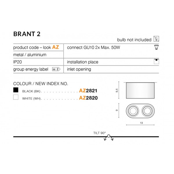 Azzardo Brant 2 biały AZ2820