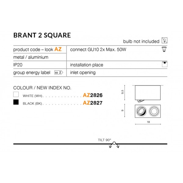 Azzardo Brant 2 Square biały AZ2826