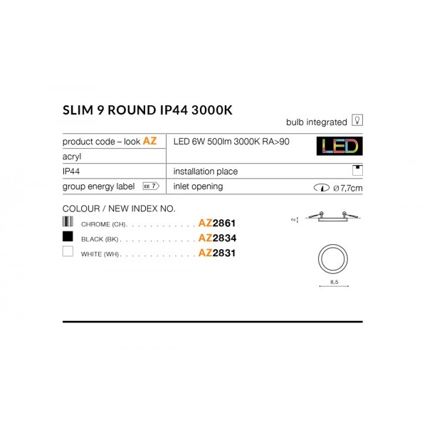 Azzardo Slim 9 round 3000k chrom AZ2861