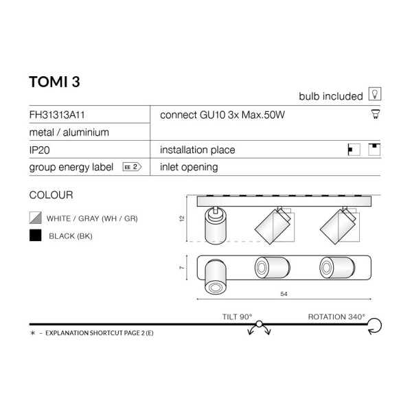 Azzardo Tomi 3 biały/szary AZ0664