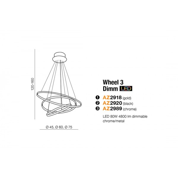 Azzardo Wheel 3 dimm złoty AZ2918