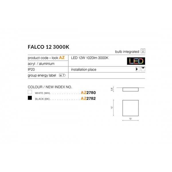 Azzardo Falco 12 3000k czarny AZ2782