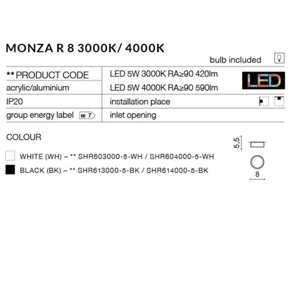 Azzardo Monza R8 4000k biały AZ2252