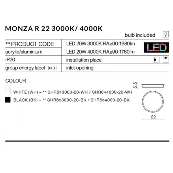 Azzardo Monza R22 3000k biały AZ2261