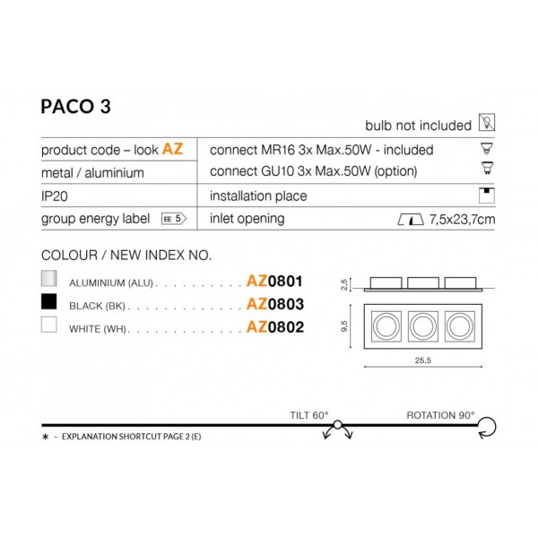 Azzardo Paco 3 biały AZ0802