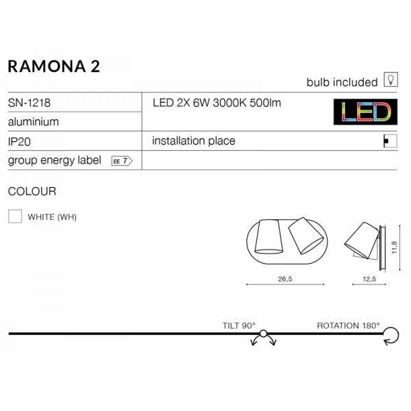 Azzardo Ramona 2 biały AZ2564