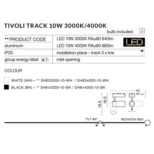 Azzardo Tivoli Track 10w 3000k czarny AZ2224