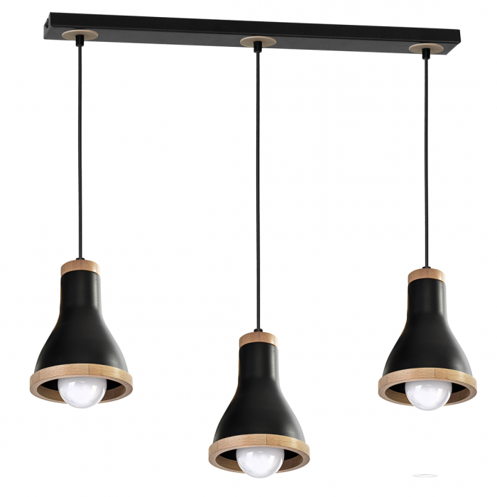 Lampa wisząca HOLLY BLACK / WOOD 3xE27 60W Lampa wisząca HOLLY BLACK / WOOD 3xE27 60W