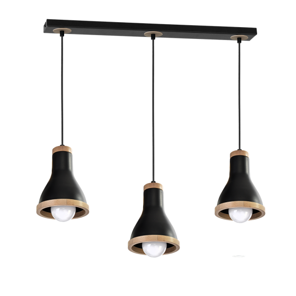 Lampa wisząca HOLLY BLACK / WOOD 3xE27 60W