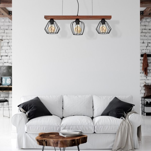 Lampa wisząca OZZY BLACK / WOOD 3xE27 60W