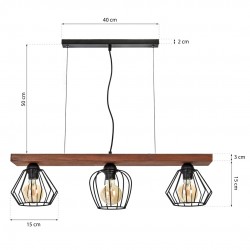 Lampa wisząca OZZY BLACK / WOOD 3xE27 60W
